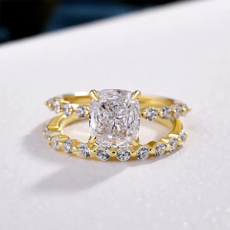 Bridal Cushion 2PC Ring Set | White Gold