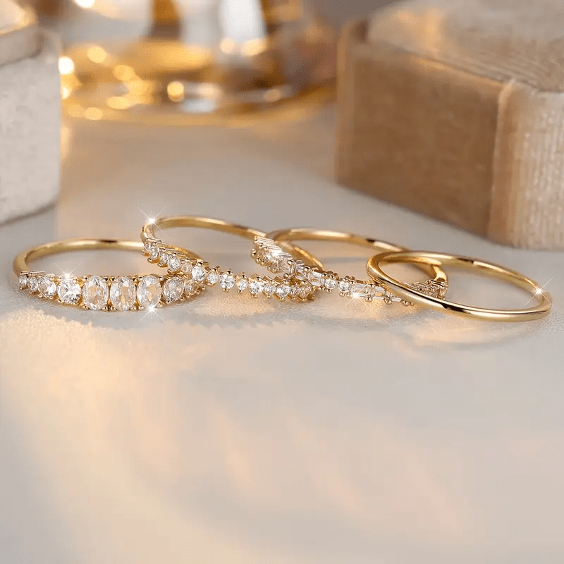 14K Golden Zirconia Stacking Rings